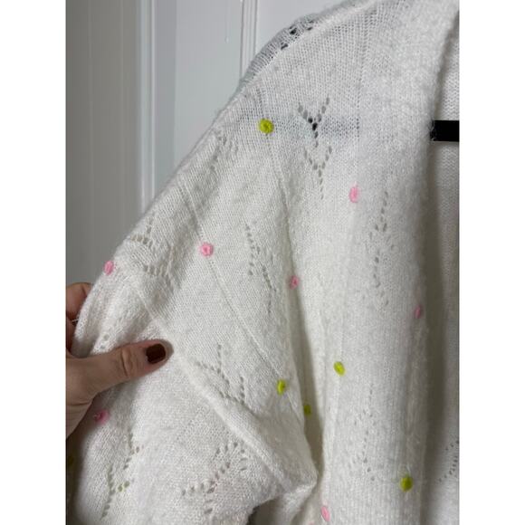 FRNCH Paris White Lightweight Rosette Embroidered Floral Cardigan Sweater Medium - Picture 5 of 9
